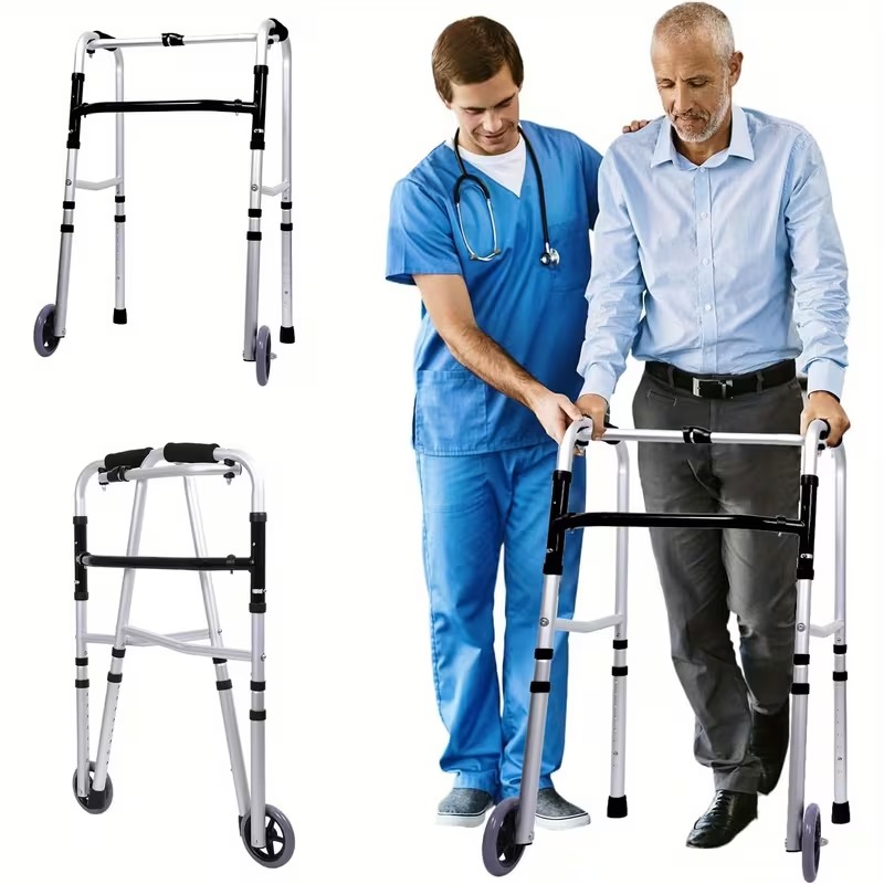 Lightweight Folding Aluminum Walker with Front Wheels